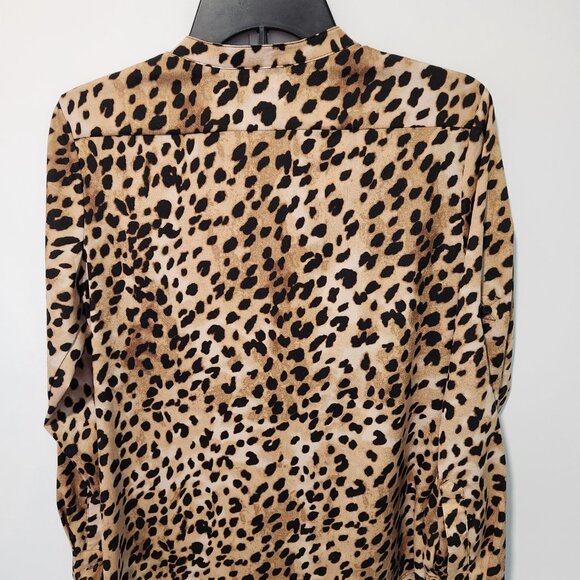 Calvin Klein Women's Brown Leopard Print Long Sleeve Roll -Tab Blouse Top -Small - Picture 9 of 9